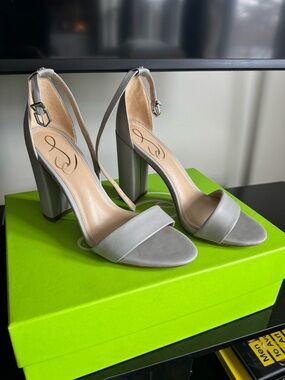 Sam Edelman Light Gray Block Heel Ankle Strap Sandals